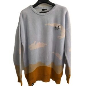 Lovejoy Cloud Jumper Knit Sweater Sky Scene Graphic Birds Artsy Cottage Blue 3XL